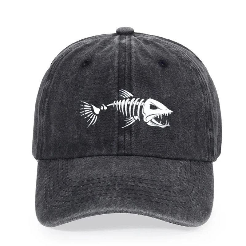 Pure color dad hat, vintage sun hat, baseball cap, fish bone pattern hat, outdoor adjustable casual hat, sunscreen hat