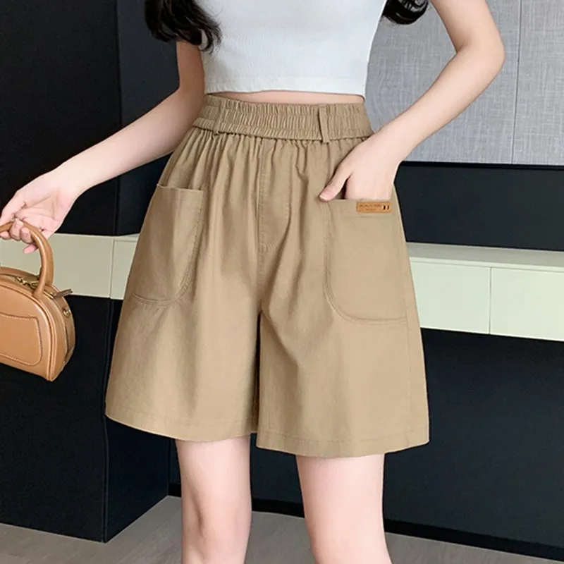 

Women Summer Casual Short Pants New Arrival 2024 Simple Style Solid Color Basics Denim Female High Waist Knee Length Pant W1705