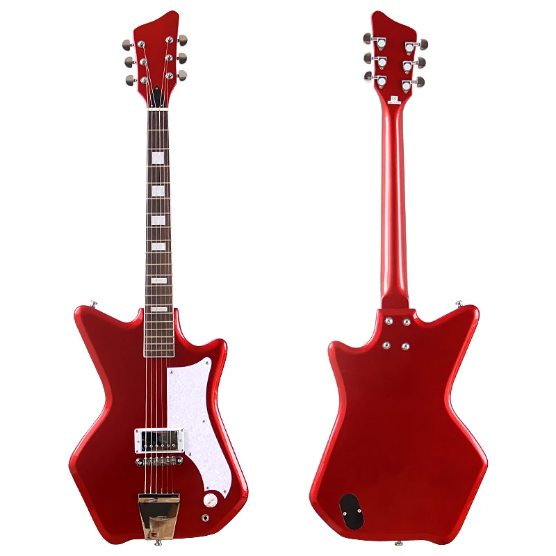 جيتار كهربائي أزرق مكون من 6 أوتار جيتار للسفر مقاس 39 بوصة من خشب الزيزفون جيتار كهربائي عالي اللمعان أزرق معدني أحمر