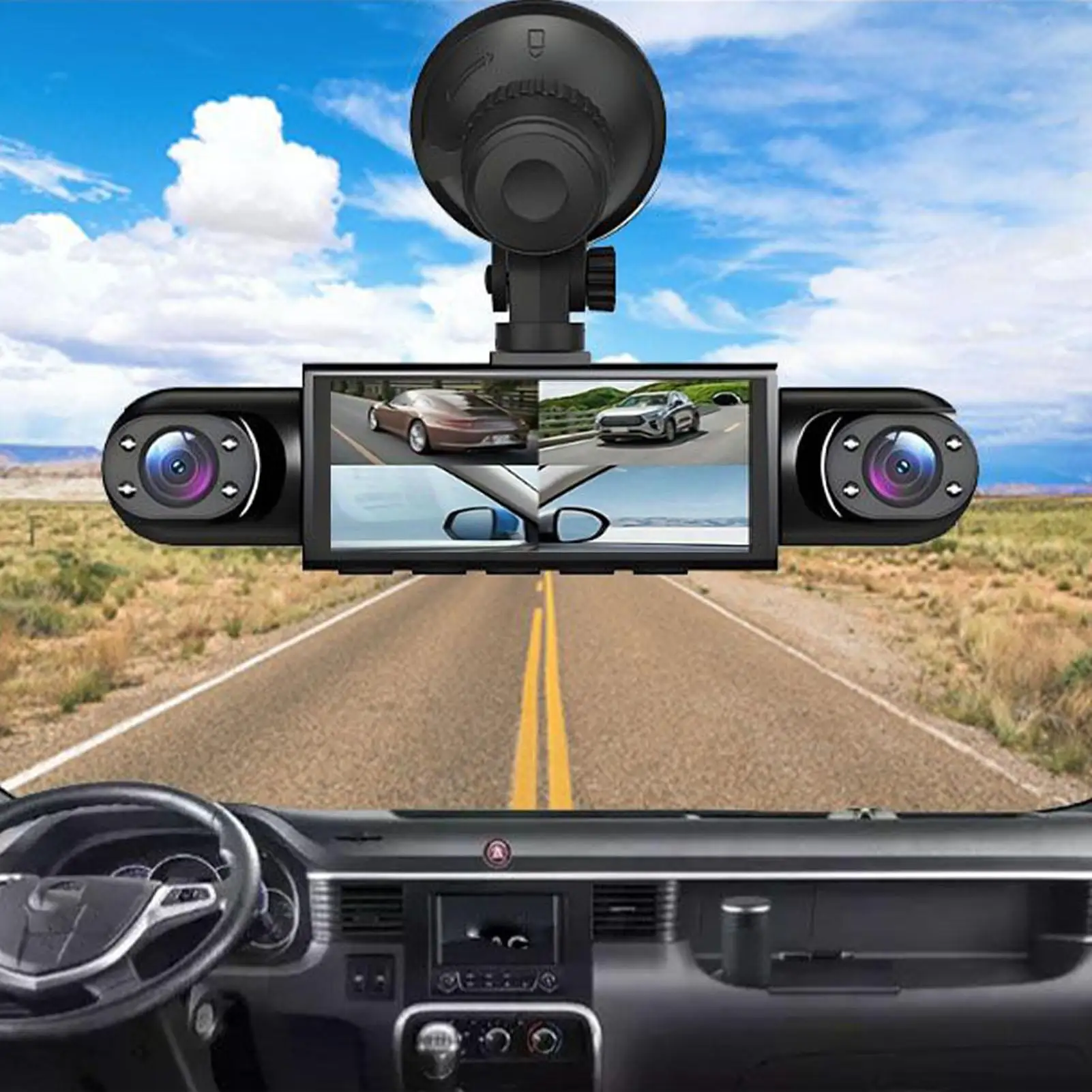 4 Channel Battery Powered Dash Cam 1080P Monitor Dashboard Camera With 32G Card Rear Reversing Image For Left Right Front Blind