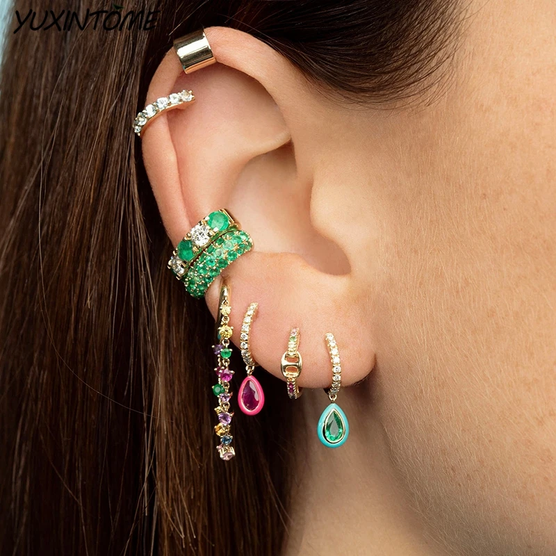 925 Sterling Silver Needle 1pcs Color Crystal 24K Gold Earrings Fashion Hoop Earrings for Women 2022 Luxury Jewelry Accessories