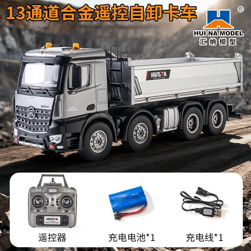 Huina 1536pro 1:14 Alloy Rc Dump Truck 13 Channel 8 Wheel Heavy Duty Remote Control Engineering Vehicle With Lights Toys Gifts