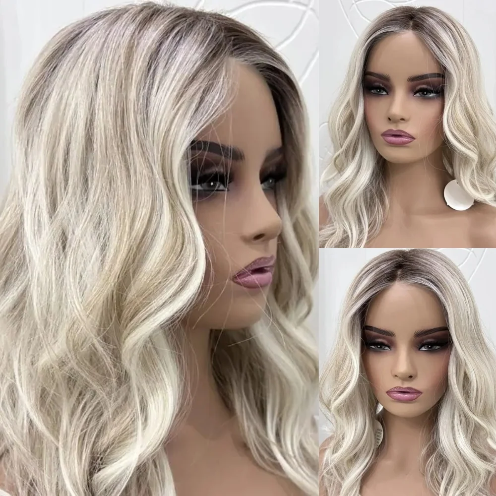 

Short Loose Curly Ombre Platinum Blonde with Short Roots Lace Top Wig Women Synthetic Premium Fibre Heat Resistant Party Wear