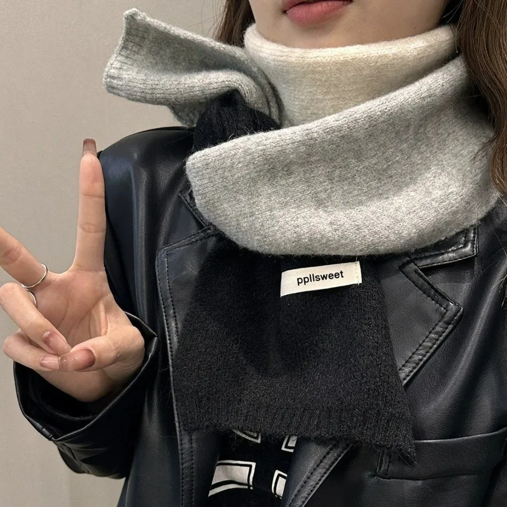 Contrast-Color Knitted Scarf Warm Material Fall Winter Weight Knit Neck Wrap Versatile Styling Patchwork Design Yarn Scarf