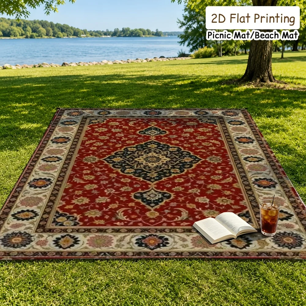 1pc Persian Floral Picnic Blanket & Mat Suitable for - Indoor/Outdoor Use, Soft Cozy Suitable for Beach, Backyard, Reading, Fami