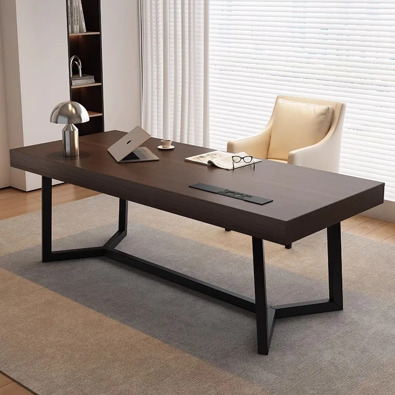 Smoked wood desk light luxury modern simple home living room Italian minimalist rectangular computer desk boss table