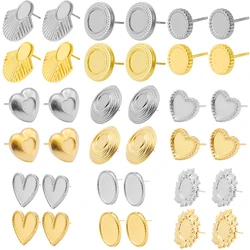 6pcs/3pairs DIY Stainless Steel Earrings Bases Round Heart Shaped Earrings Settings for Jewelry Marking Handmade Crafts Gifts