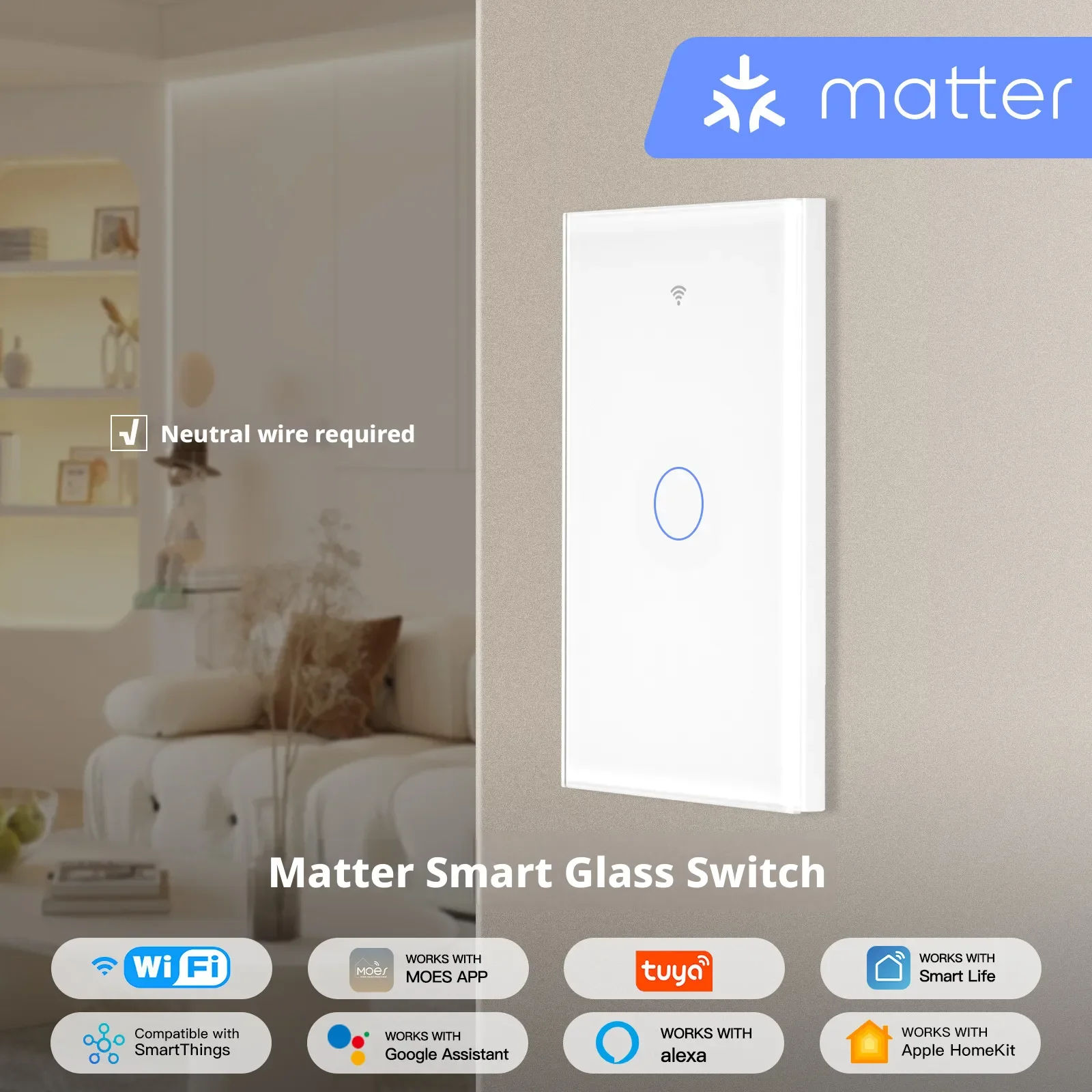tuya-smart-life-matter-wifi-us標準スマートスイッチ、homekit、alexa、google-homeアプリ対応、ゼロファイアラインバージョン