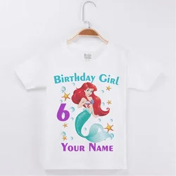 Mermaid Print T Shirt Girl Clothes Happy Birthday Tees Baby Girl Shirts Number 3-12 Custom Name Birthday Party Kids Clothes