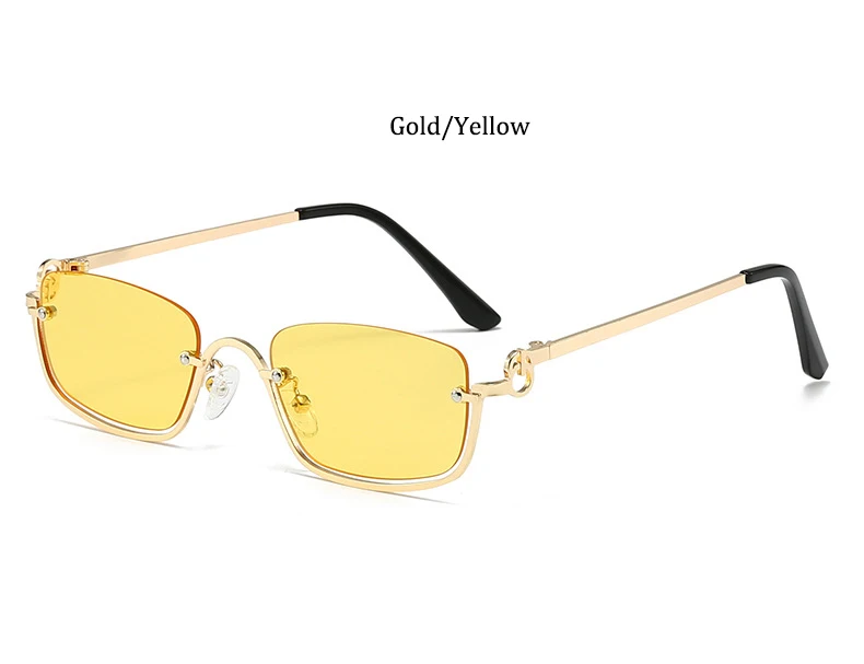 Kleine quadratische Sonnenbrille mit halbem Rahmen für Damen, Markendesigner, Luxus-Brille mit schwarzen Farbtönen, 2024, modische Metall-Rechteck-Brille – Detail 11
