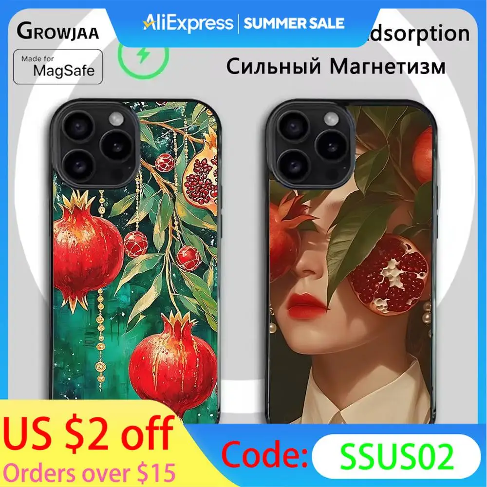 

Food Fruit Red Pomegranate Phone Case For iPhone 16e,16,15,14,13,12,11,Plus,Pro,Max,Mini Magsafe Magnetic Wireless Charging