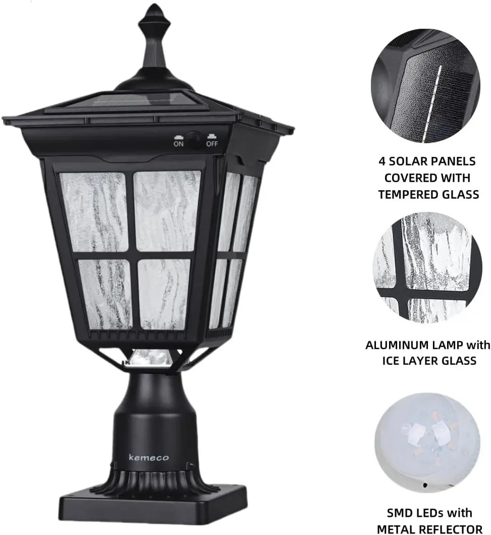 ST4311AQ Post lumineux solaire LED, base de montage 3', noir, support sur poteau de jardin extérieur