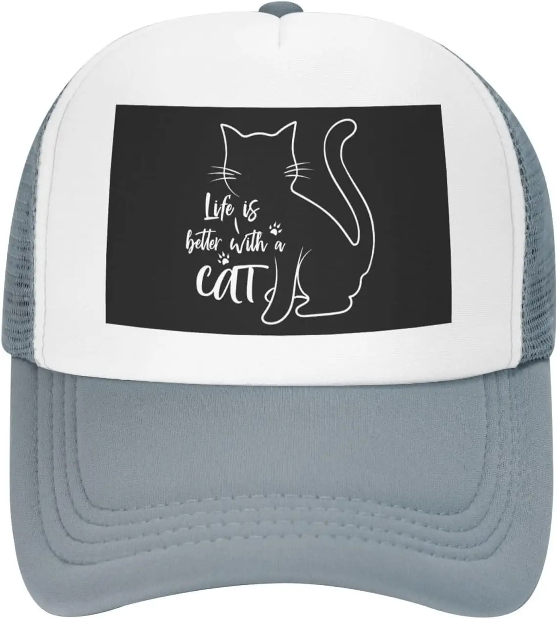 Life-is-Better-with-Cat-Trucker-Hat-Mesh-Snapback-Cap-Graphic-Print-Adjustable-Baseball-Hat