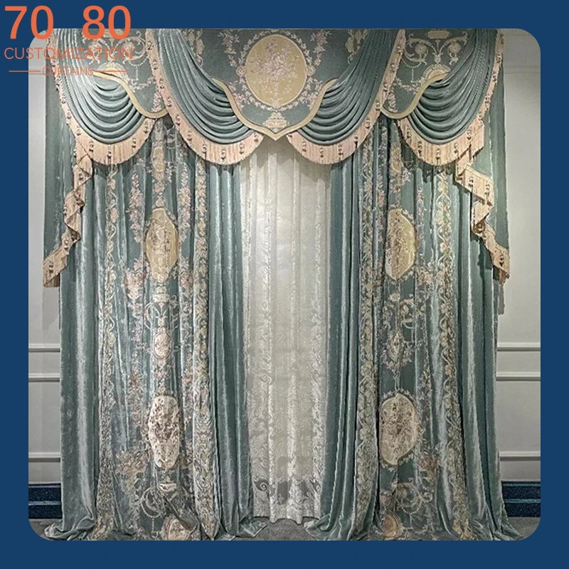 European-style Palace High-end Retro Embroidery Velvet Blackout Curtains for Living Room Bedroom Villa Custom Valance