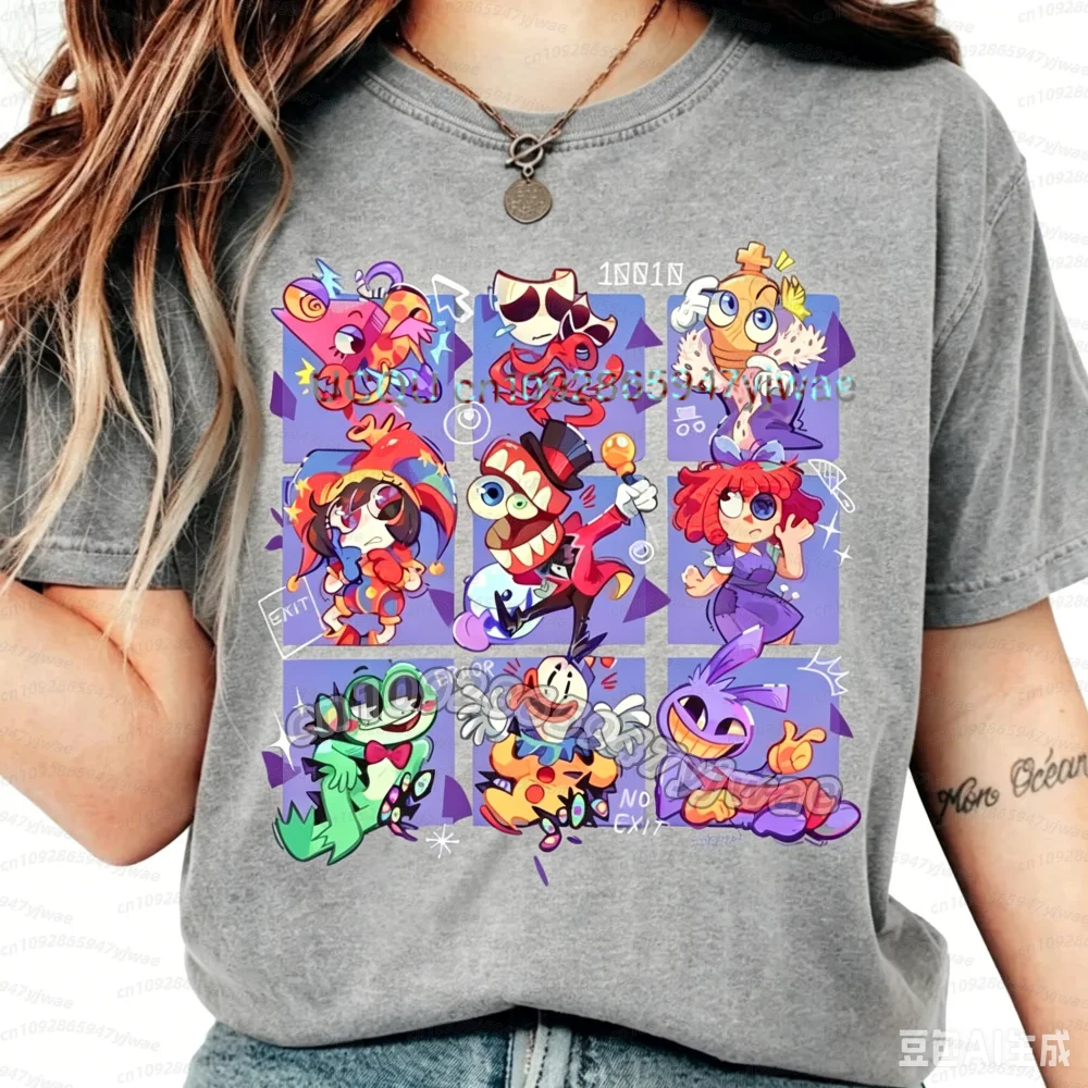 2026 Damen THE AMAZING DIGITAL CIRCUS Pomni Print Kurzarm Cartoon Plus Size Baumwolle Kinder Jungen Mädchen Eltern-Kind T-Shirt – Detail 3