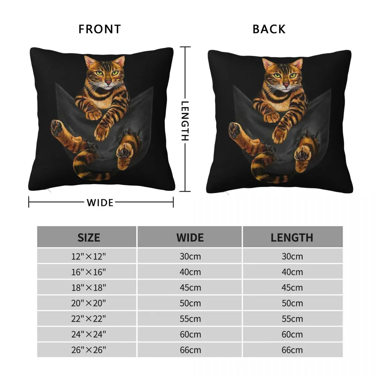 Cat Bengal Inside Pocket Square Pillowcase Polyester Linen Velvet Printed Zip Decorative Sofa Cushion Cover