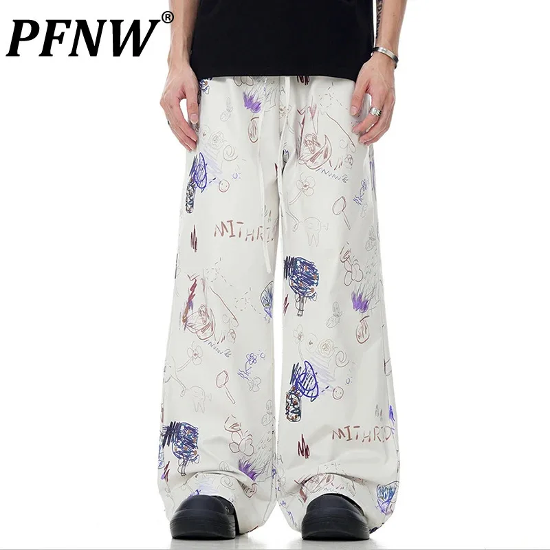 

PFNW American spray painted streetwear jeans men's Chic clothing loose straight wide leg pants casual autumn trousers 28W4671