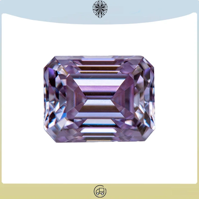 

Moissanite Stone Emerald Cut Light Purple Color Lab Grown Diamond Charms Ring Necklace Earrings Main Materials GRA Certificate