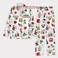 Cartoon Snoopy Christmas Pajama Set Disney Casual Men's and Women's Long Sleeve Shirt Pajama Set