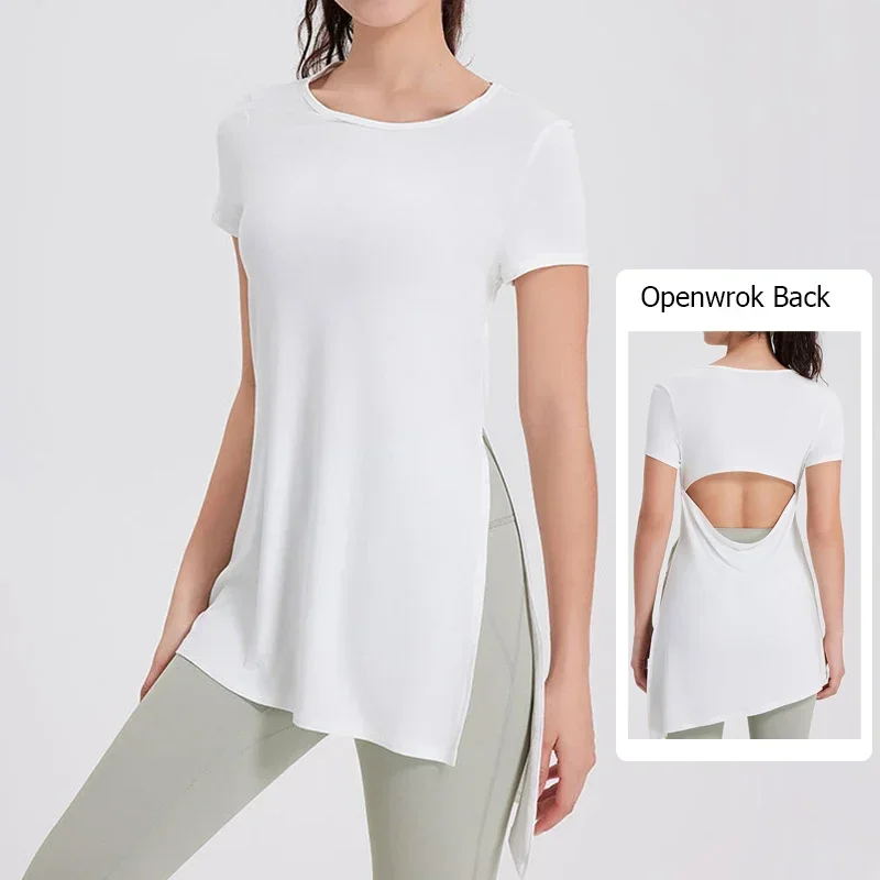 Summer Short Sleeve Yoga T-Shirt Women Solid Color Breathable Quick Dry Running Top Loose Openwork  Gym Blouse Modal Sportswear