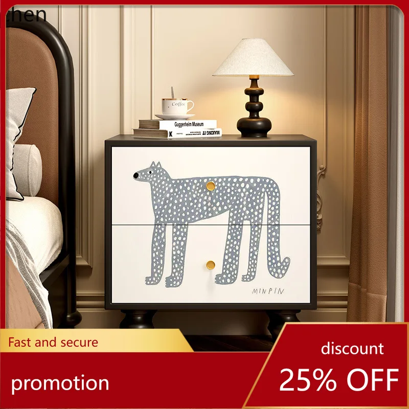 

LXC Solid Wood Vintage Storage Abstract Art Cabinet Bedroom Nightstand Living Room Chest of Drawers