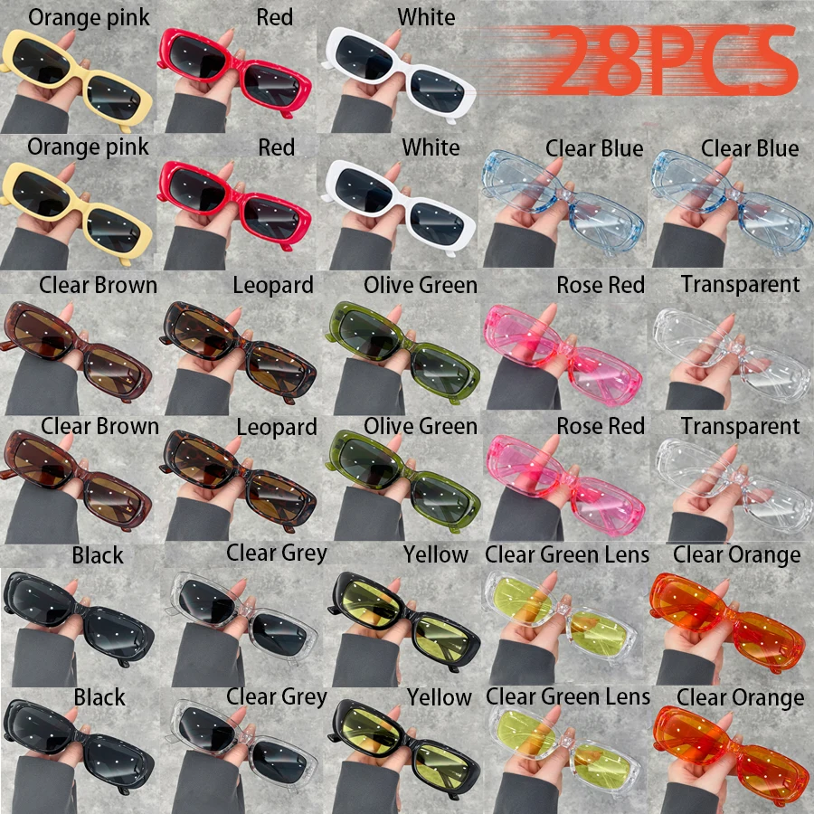 28PCS Small Rectangle Pattern Sunglasses Women New Model Casual Beach Fashion Colorful Unisex Eyewear Vintage Brand Designer