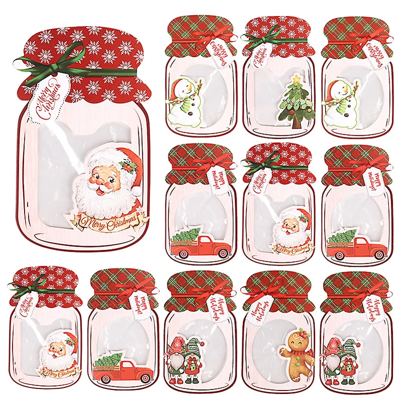 24 Stück Weihnachts-Einmachglas-Grußkarten mit durchsichtigen Leckerli-Beuteln, handgefertigte DIY-Karten, Weihnachtsfeier-Geschenke, Neujahr, Navidad, Gastgeschenke, Dekor