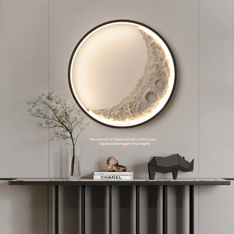 

Nordic Moon Wall Lamp Modern Round Golden LED Wall Light Sconces Resin Luminaire For Living Room Bedroom Interior Decor Lighting