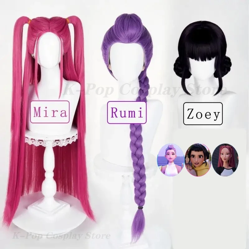 

Movie K-Pop Hunters Zoey Rumi Mira Cosplay Wig Halloween Women Rose Red Purple Black Heat-resistant Synthetic Fiber Wigs Prop