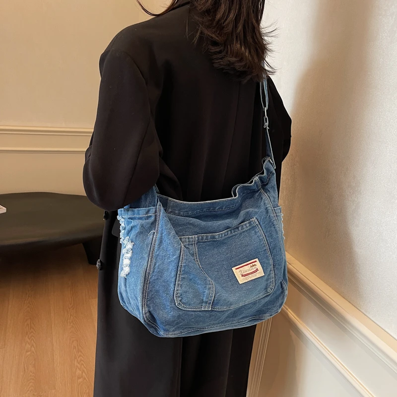 

Нитки для шитья, джинсовая молния, сумки на плечо высокого качества, большая вместимость, новинка 2025, молодежные женские сумки через плечо