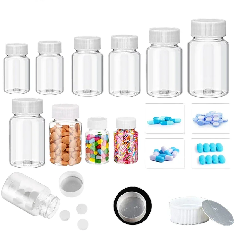 50Pcs 15/20/30/50/60/80/100ml Clear Plastic Pill Bottle Container Pill Tablet Dispenser Bottles Ideal For Liquid Powder Capsules