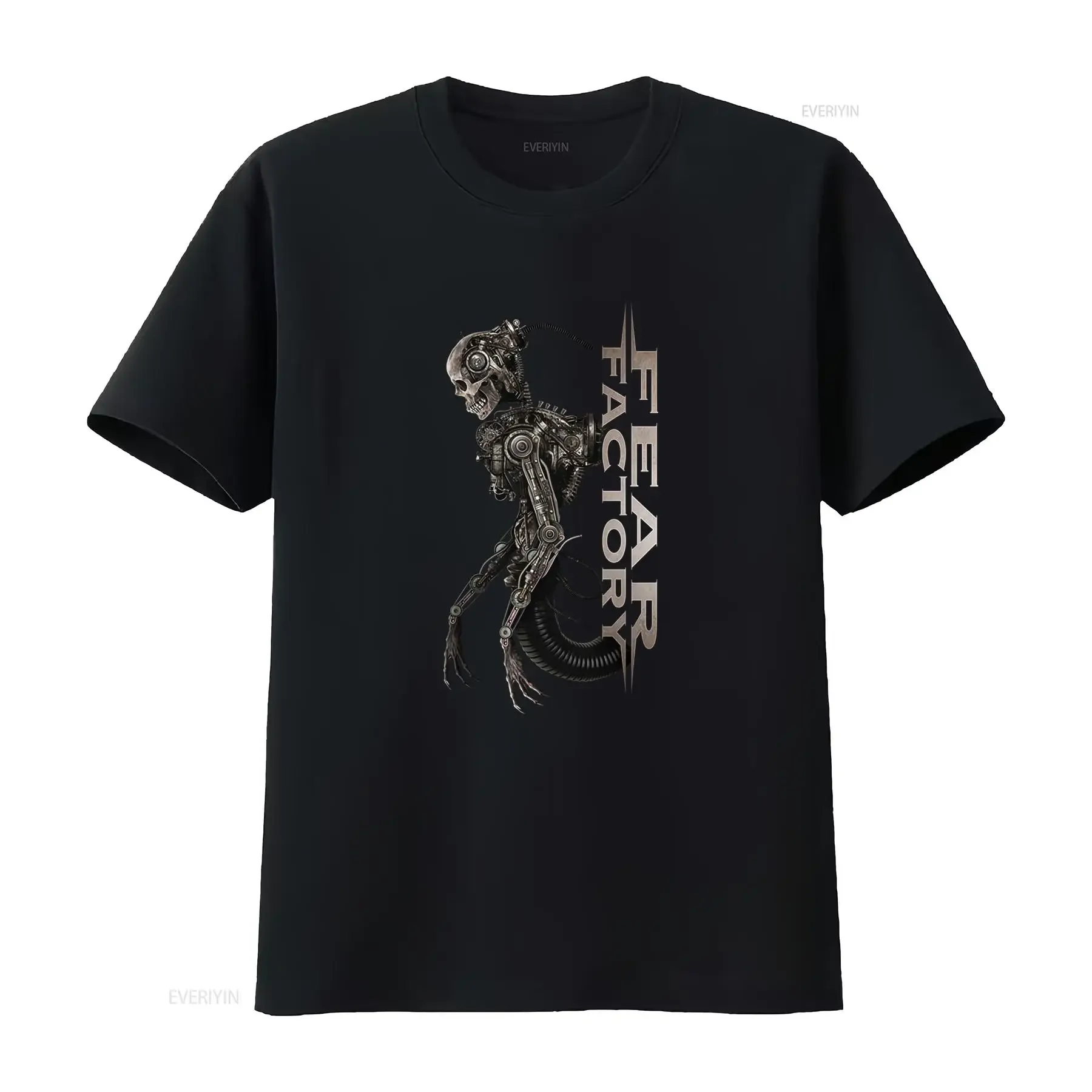 Gothic Industrial Fear Factory Mechanical Skull Print Streetwear T Shirt vintage Washed Casual Soft Comfortable Unisex