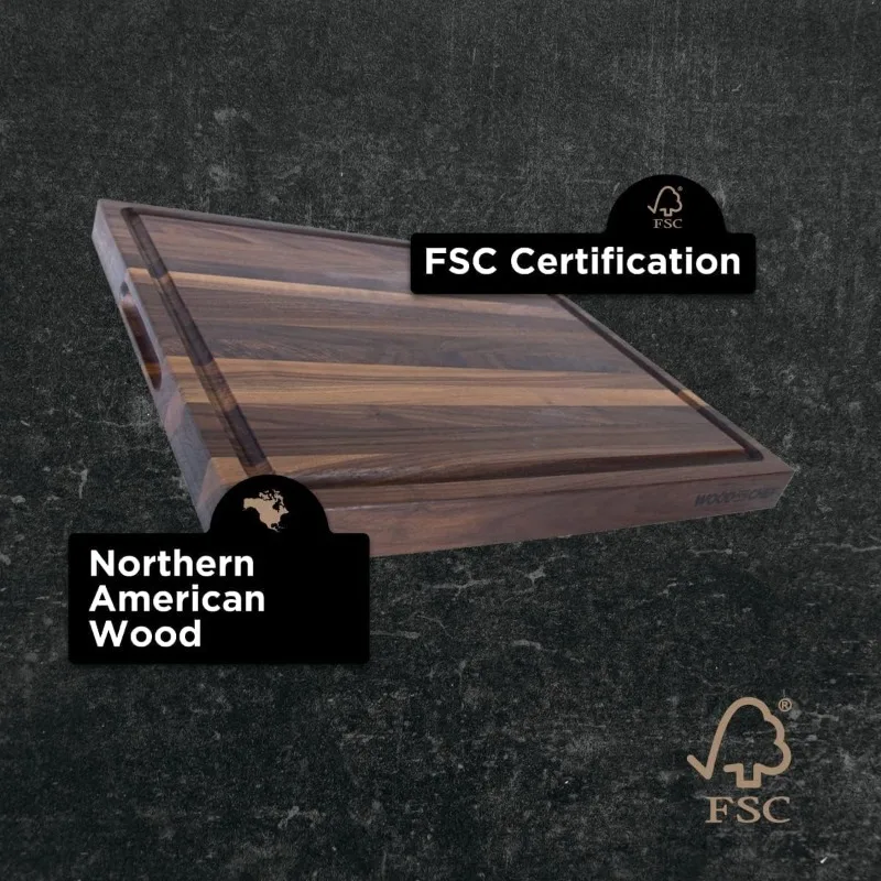 Papan pemotong kayu kenari ekstra besar, 24x18x1.5 inci-bersertifikat FSC-blok daging dapat dibalik dengan alur jus untuk Cuttin