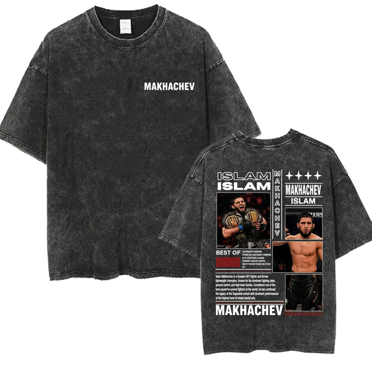 Vintage Washed Islam Makhachev Fan Gifts T Shirts Men's Clothing Harajuku Classic T-shirt High Quality Casual T Shirt Streetwear