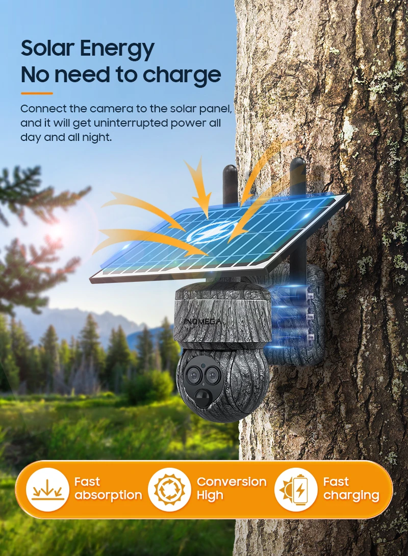 INQMEGA 8MP 12X ZOOM 4G/WIFI Solar Camera Outdoor Security Protection CCTV Recording Humanoid Dection in Forest / Farm UBOX APP