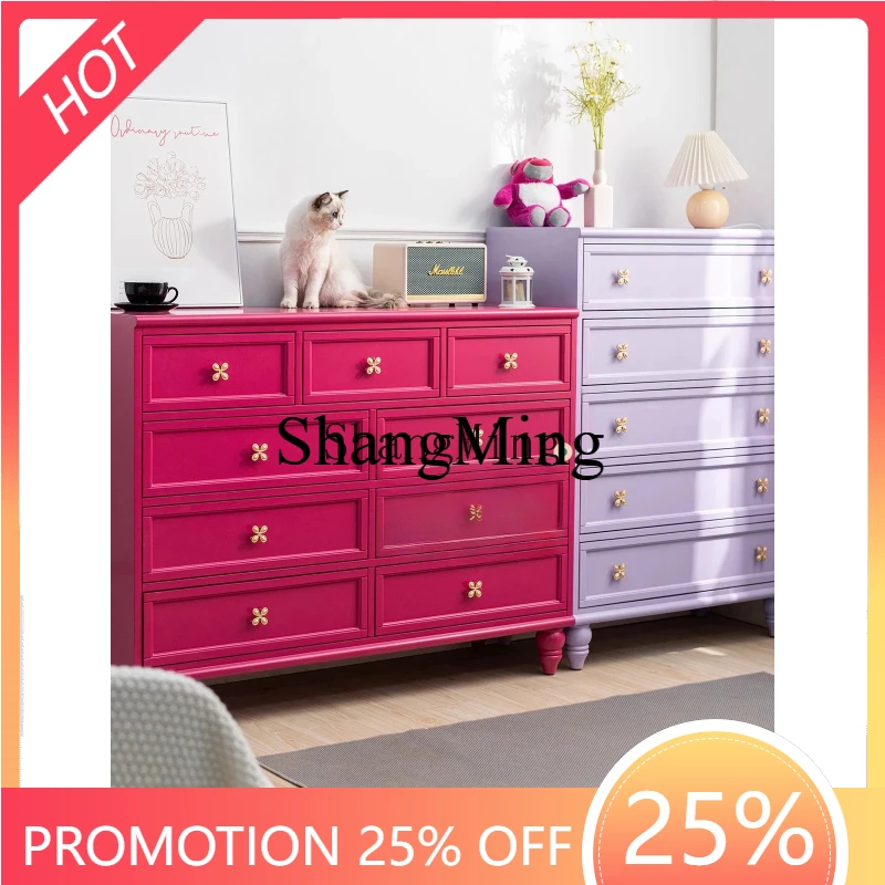 

SM new dopamine nine-bucket cabinet living room retro decorative cabinet purple five-bucket bedside cabinet