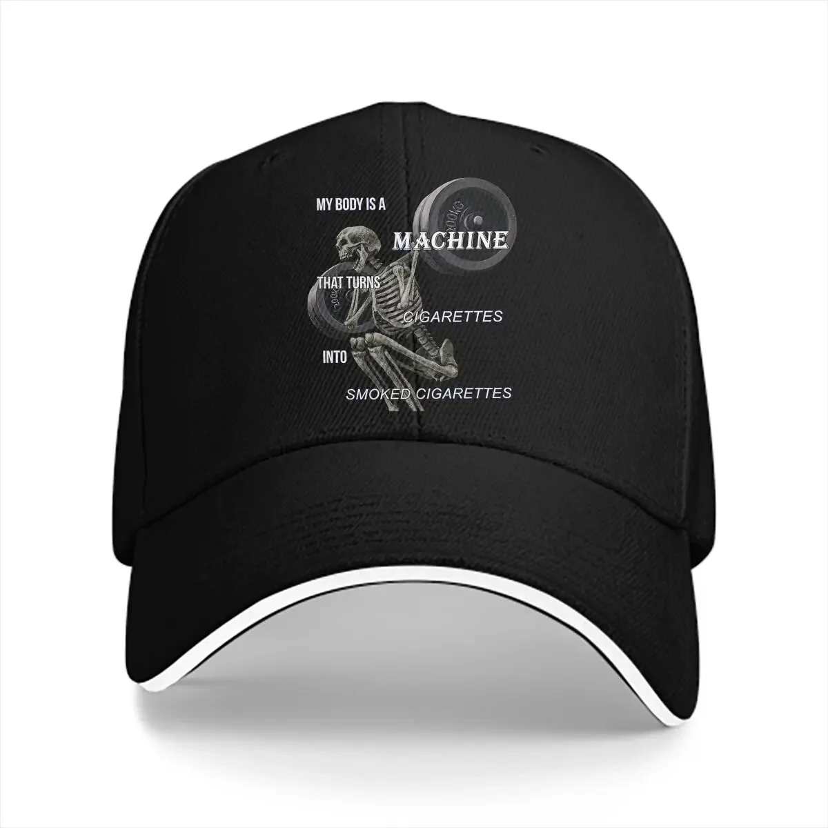 Washed Men's Baseball Cap My Body Is A Machine That Turns Cigarettes Trucker Snapback Caps Dad Hat Meme Golf Hats