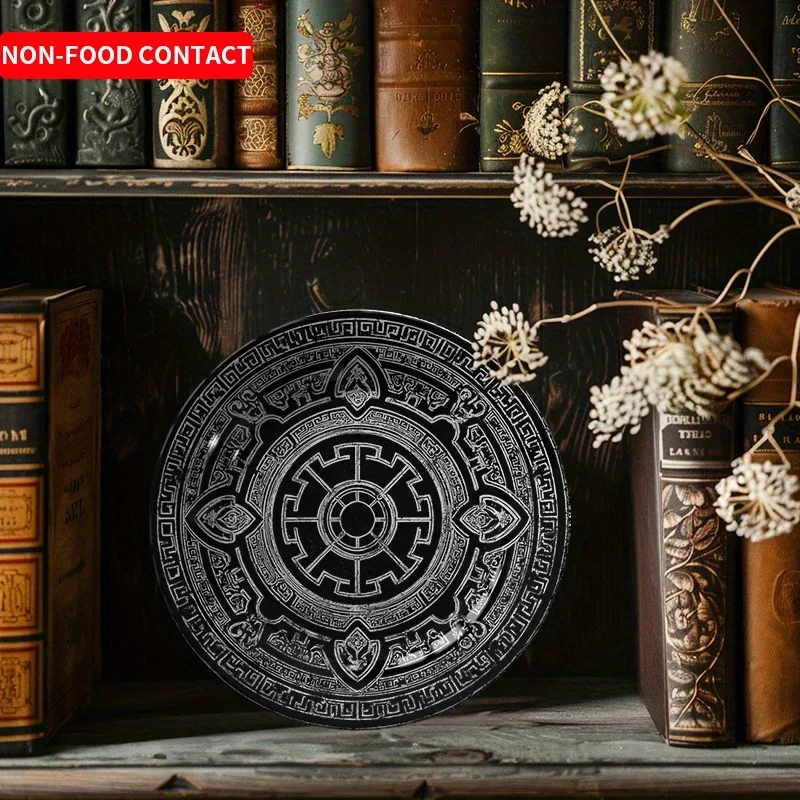 1pc Nordic Style Ceramic Decorative Plate - Round Wall Hanging Art with Intricate Black & White Patterns, Non-Food Contact Home