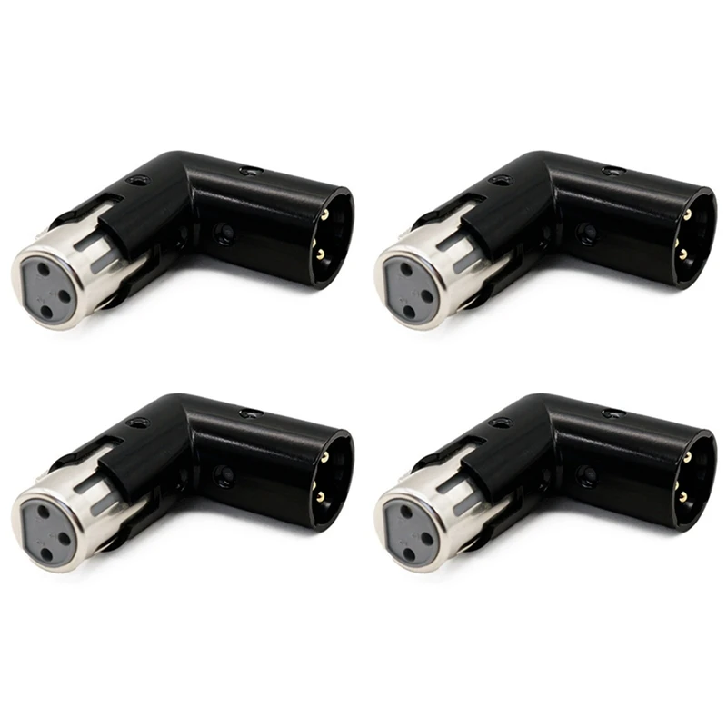 Y16A 4Pcs 3Pin XLR Angle Adapter Adjustable Male to Female XLR 90 Degree Adapter 3-Pin Nickel Plating Connector for Audio