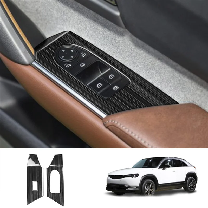 Car Black Window Glass Lift Button Switch Cover Trim Door Armrest Panel for Mazda MX30 MX-30 2022+ RHD