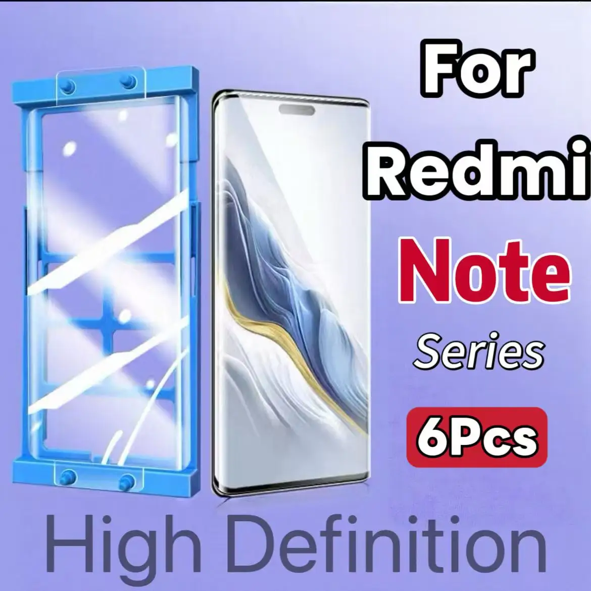 

High-definition screen protector for Redmi Note series, not tempered glass, pack of 6