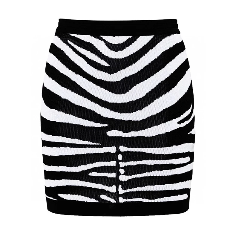 Autumn and winter set black and white zebra stripes double-sided knitted cardigan short jacket with a hip skirt two-piece set