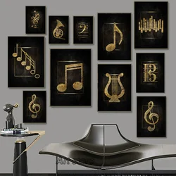 Black Golden Music Symbolic Canvas Painting Musical Instrument Posters and Prints Wall Art Picture Home Living Room Decoration