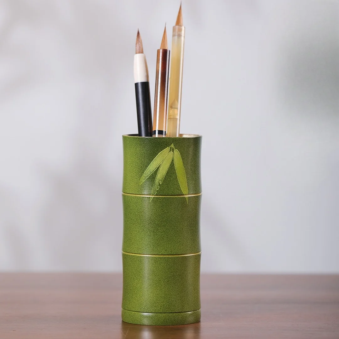 High Grade Brass Brush Holder Luxurious Metal Storage Tube Desktop Ornament Chinese Style Office Stationery Gift Decor