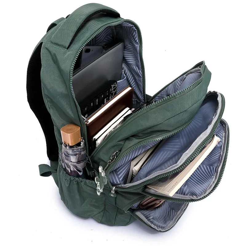 A4 Large Capacity Nylon Laptop Women Men Backpack School Bag for Girl Boy Lightweight Travel Bag Blue Green Black Red Pink M2302