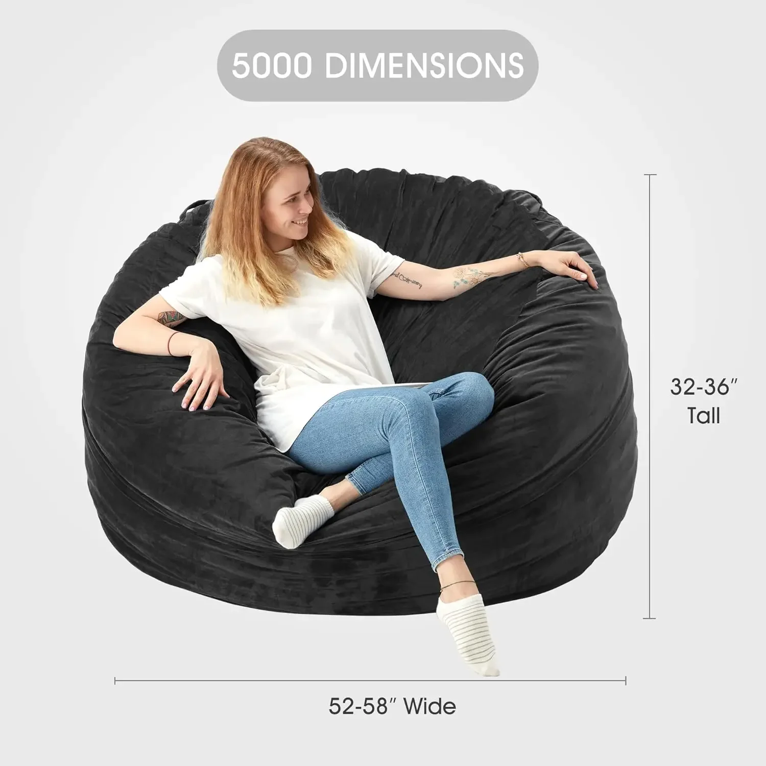 Bean Bag Chair: Large 5' Bean Bags with Memory Foam Filled, Large Beanbag Chairs Soft Sofa with Dutch Velet Cover-56×56