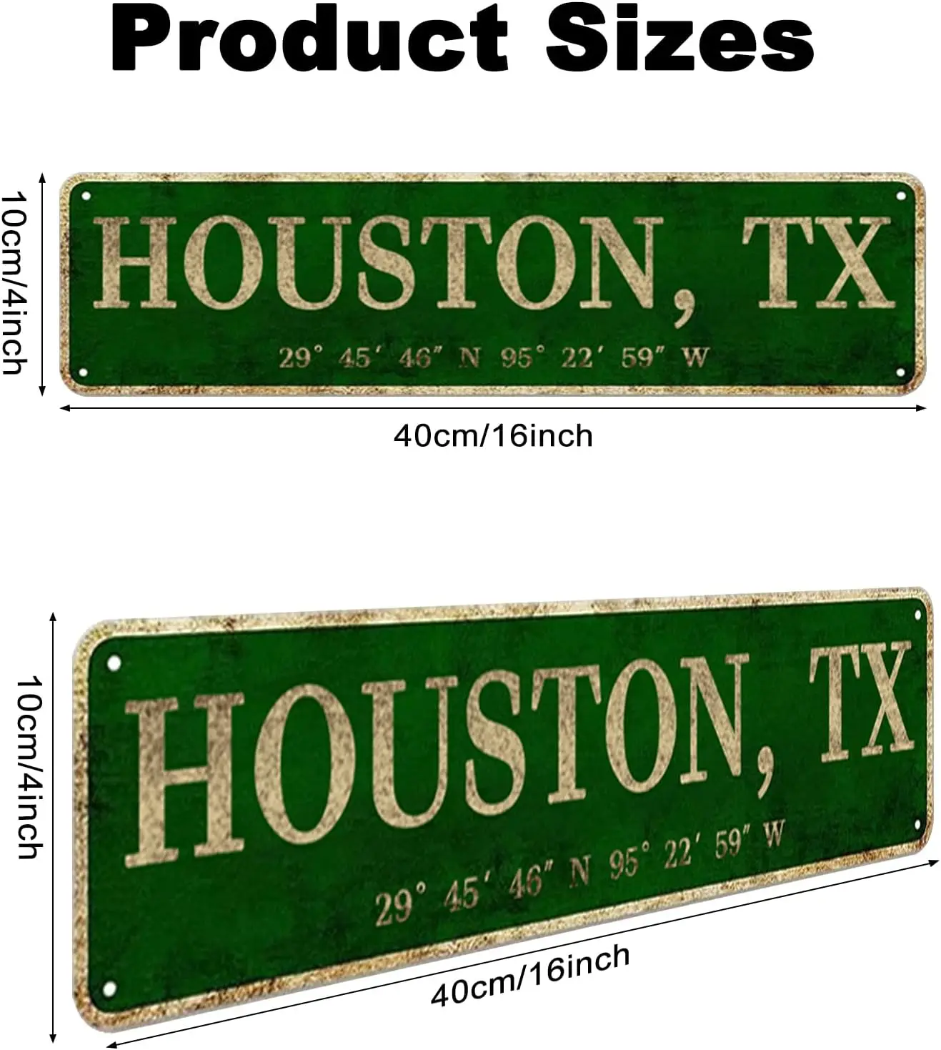 Houston, TX City Sign Vintage Metal Wall Art Office/Home/Classroom Decor 4” x 16”