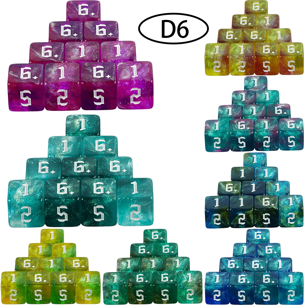 6 sided Glitter Dice Set 10pcs D6 mixed color Polyhedral Dice for Role-playing Board Game RPG D&D