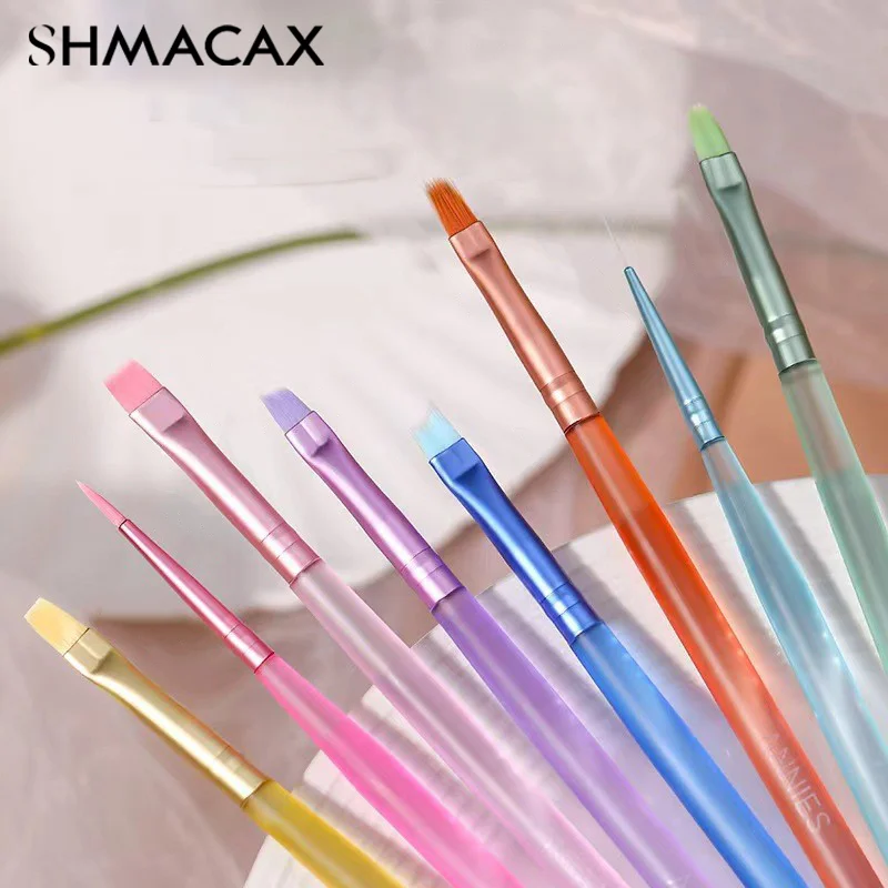 8pcs/Set Dopamine Nail Art Brush Design Tip Painting Carving Dotting Pen Flatfan Liner Acrylic Gel Uv Polish Manicure Tools