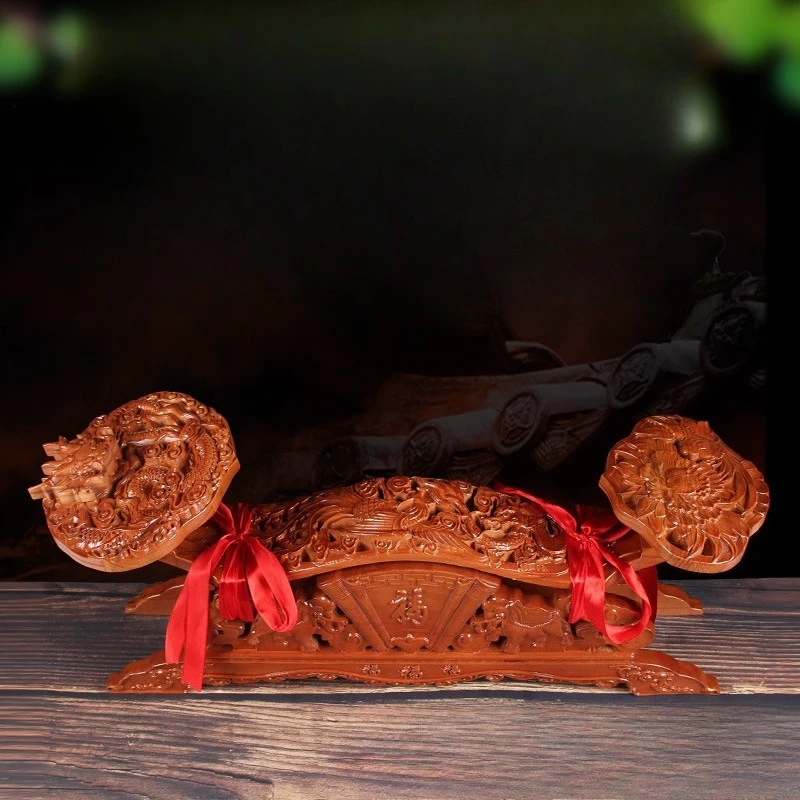 

CZ mahogany ruyi ornament wood carving dragon and phoenix horizontal home jewelry mahogany crafts